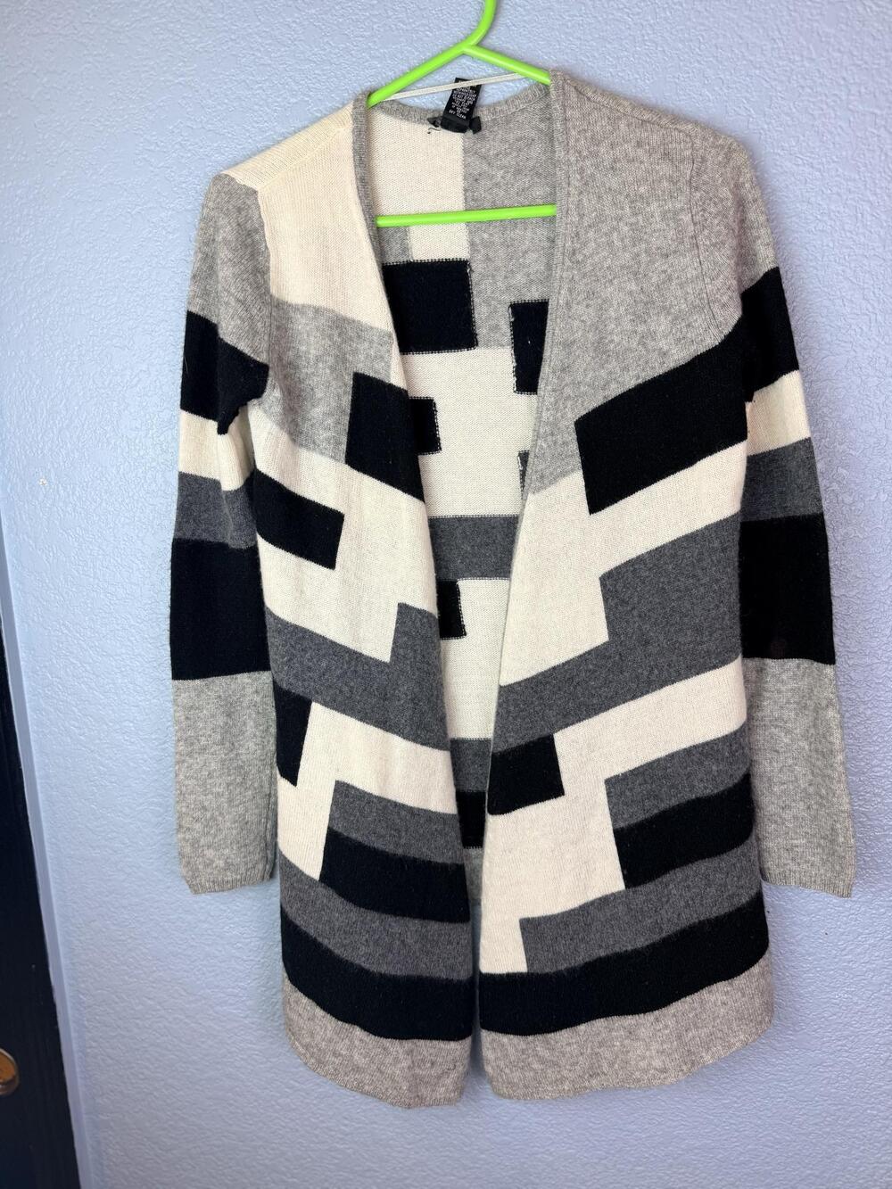 Only Mine Sweater Womens Petite Medium Wool Cashmere Geometric Open Cardigan